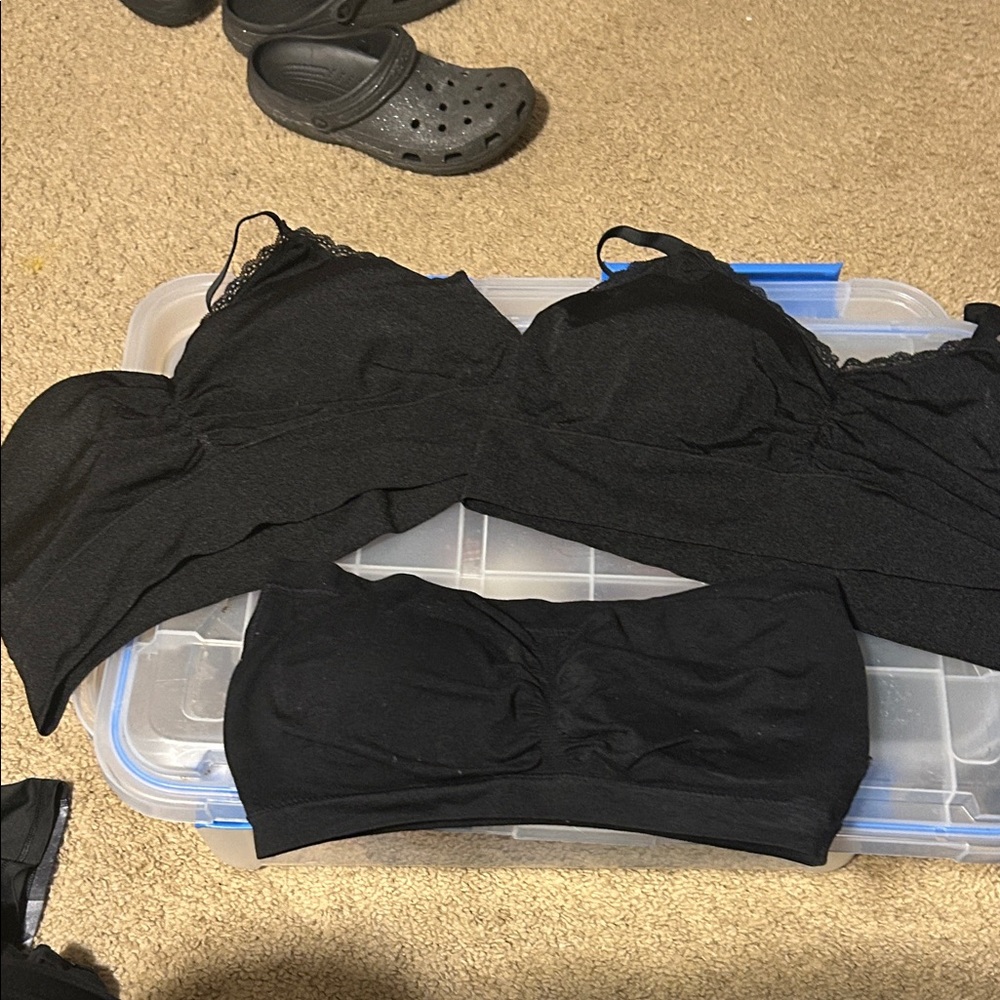 Black Seamless Bandeau & Bralette Set - Women's Intimates Lot (3)